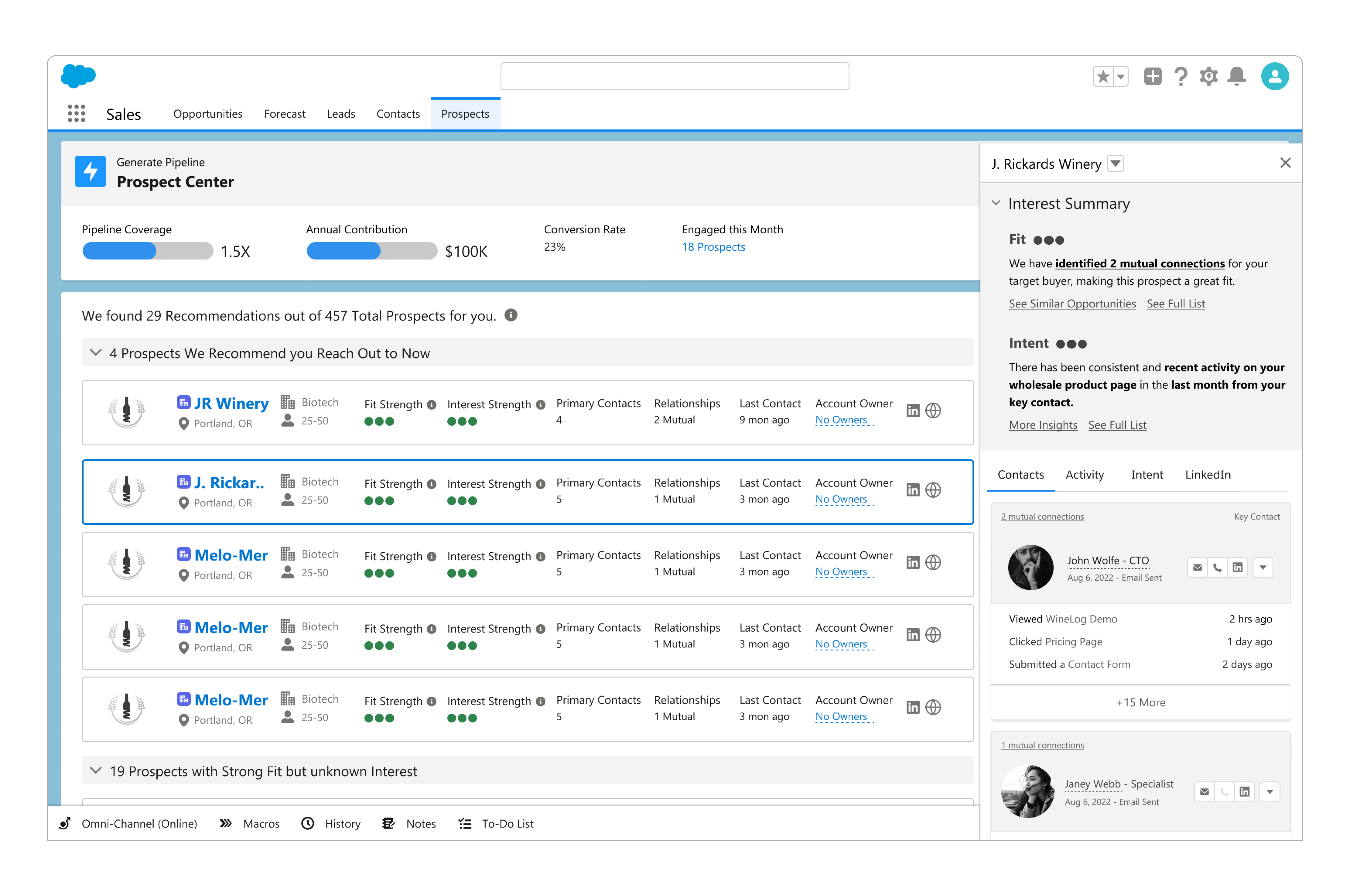 MVP wireframe for AI prospecting tool